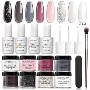 Amazon AZUREBEAUTY Nude Gray Colors Dipping Powder Nail Starter Kit Acrylic Dipping