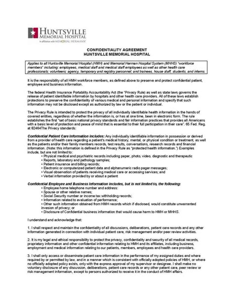 Employee Confidentiality Agreement Form Hospitality Non Disclosure