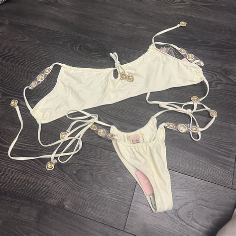 Moda Minx Cream Jewelled Bikini Brand New With Depop