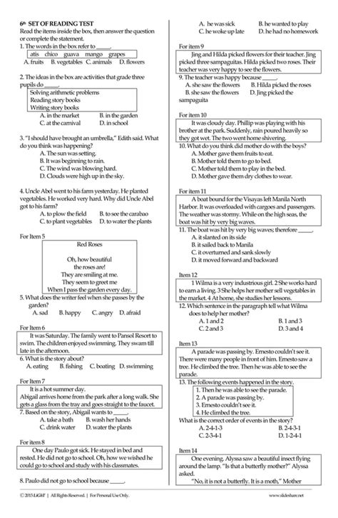 K To 12 Grade 3 English Reading Nat National Achievement Test Reviewer