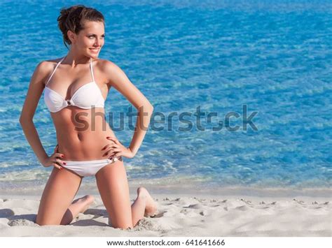 Sexy Beautiful Woman White Bikini Posing 스톡 사진 Shutterstock