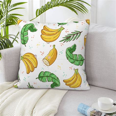 LNWH Cartoon Banana Fruit Leaves Throw Pillow Covers Square Soft Linen