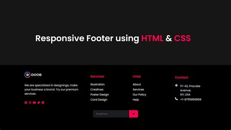 Responsive Footer Design Using Html And Css Html Css Footer Design With Source Code Youtube