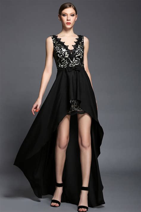 Robe Bal En Dnetelle Noire Col V Dot E Jupe D Tachable Courte Devant