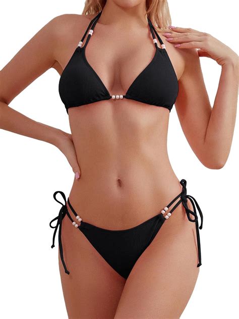 Amazon TASHEHE Women S Triangle Thong Bikini Sets Sexy Double