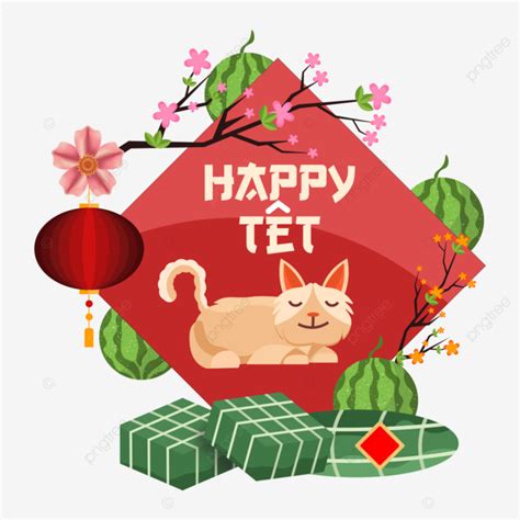 Lunar New Year Tet 2023 Cute Cat Rice Watermelon Flowers Vietnamese Festival, Lunar, Tet, 2023 ...