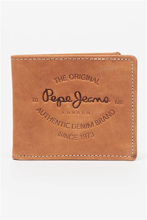 Pepe Jeans London, Кожен сгъваем портфейл с лого, Карамел - eMAG.bg