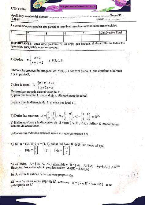 Primer parcial AGA Resolución Álgebra y Geometría Analítica Studocu