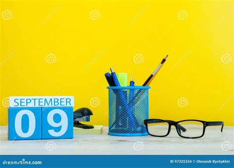 9th September Image Of September 9 Calendar On Yellow Background With