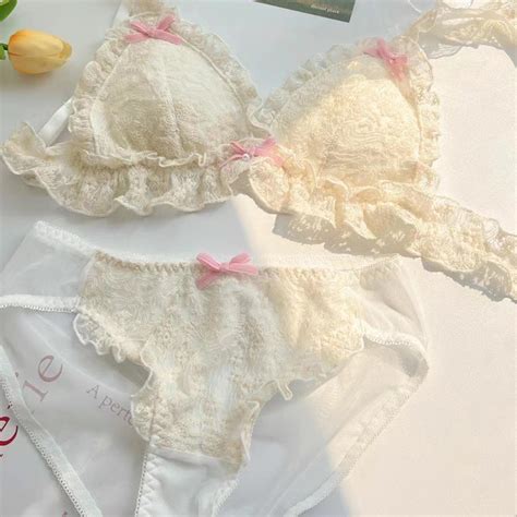 Underwear Set Lace Panties Wireless Bra Thin Cup Lingerie Women S Lolita Style Triangle Cup
