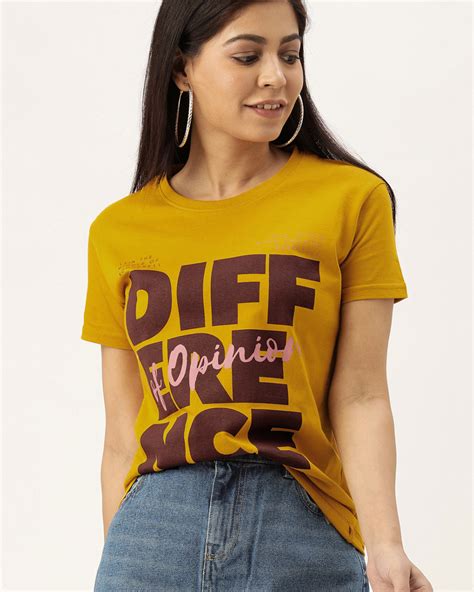 Buy Womens Yellow Typographic T Shirt Online At Bewakoof