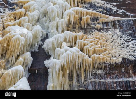 Frozen Waterfall On The Virgin River Zion National Park Utah Stock