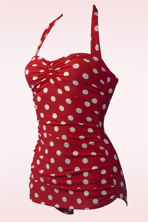 Esther Williams 50s Classic Polkadot One Piece Swimsuit In Red And