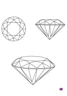 Coloriage de diamants à imprimer Taille brillant vues de face et arrière