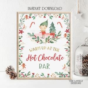 Elf Hot Chocolate Bar Sign Christmas Winter Elf Boy Birthday Party Table Elf Hot Cocoa Sign