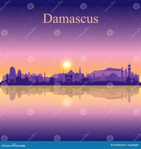 Damascus City Skyline Silhouette In A Grayscale Vector Illustration