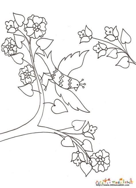 Coloriage Oiseau Branche Fleurie Motif Traditionnel Coloriage Tete A