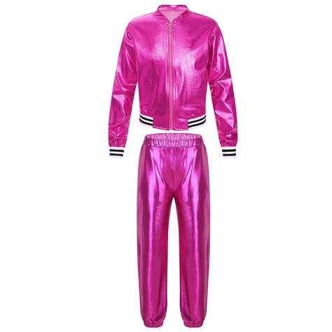 YONGHS Girls Shiny Metallic Dance Performance Costume Hip Hop Street