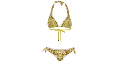 Dolce Gabbana Bikini With Majolica Print In Metallic Lyst