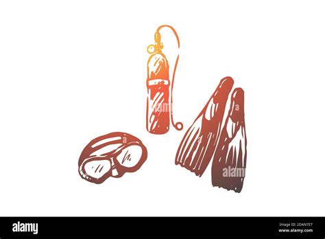 Equipment Diving Mask Underwater Scuba Concept Hand Drawn Isolated