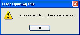 error opening file error reading file contents  corrupted