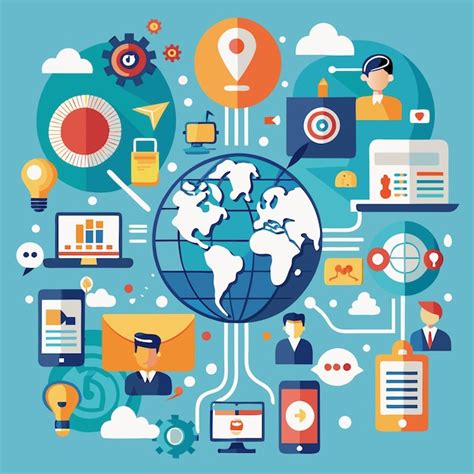 A Globalização E A Tecnologia - ícones e gráficos para representar a integração da tecnologia e da ...