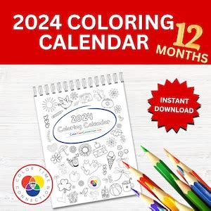 Kids 2024 COLORING CALENDAR Printable, Monthly Wall Calendar Months Days, Classroom Activity ...