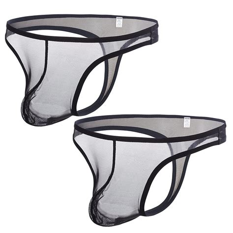 Buy Mini T Back Underpants Men Sexy Bikini Thong Mesh See Through Underwear Bulge Pouch G String