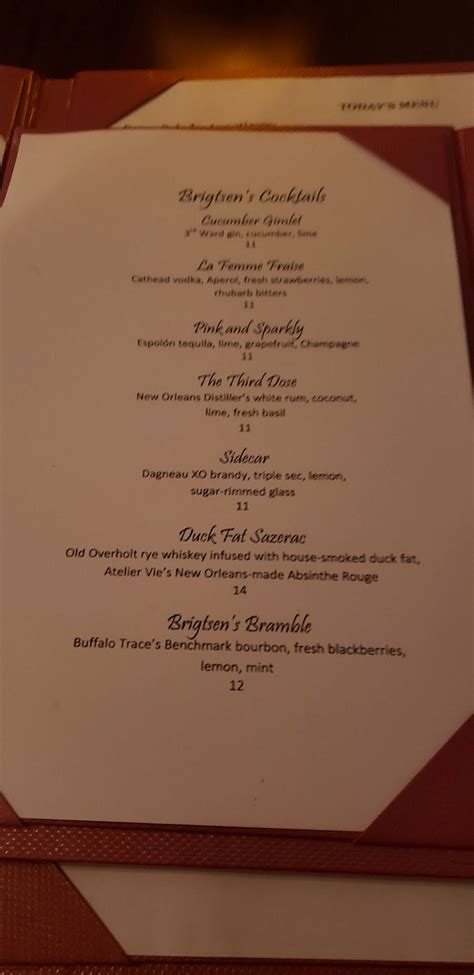 Menu at Brigtsen's Restaurant, New Orleans