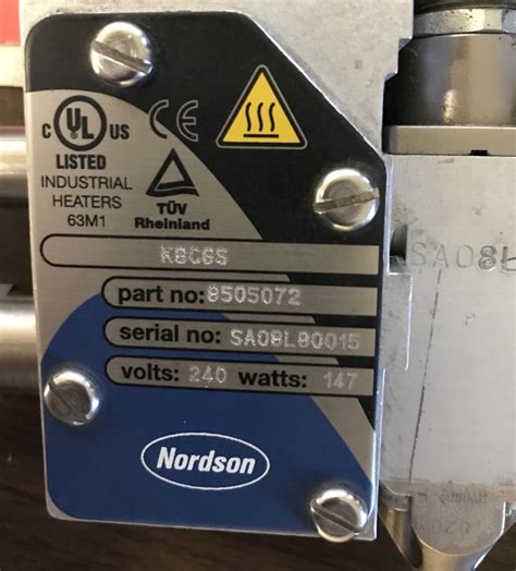 Nordson Hot Melt Adhesive Gun Model Kbcgs P N Volts Watts New Equipment