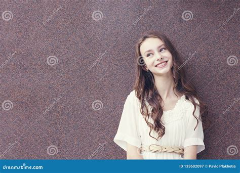 Good Looking Brunette Lady Posing Outside Stock Image Image Of Curly Happy