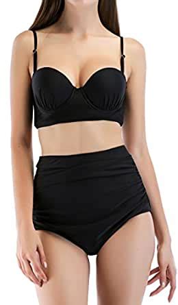 Qiaoer Womens Vintage Push Up Halter High Waisted Bikini Swimsuit Amazon Ca Clothing Accessories