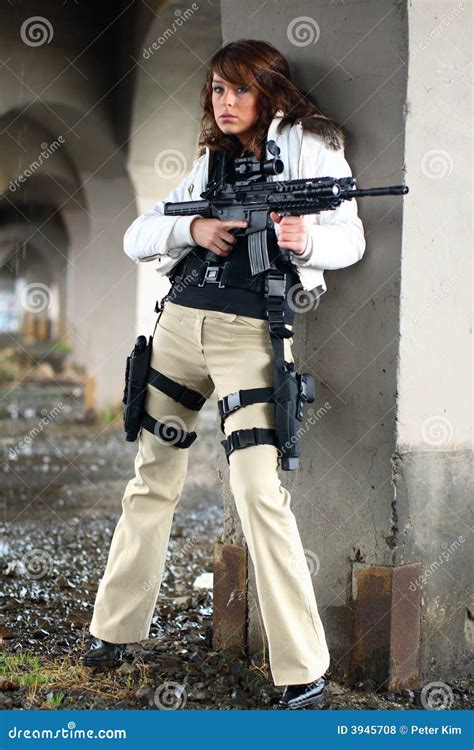Woman With Rifle Stock Photo Image Of Lady Brunette 3945708