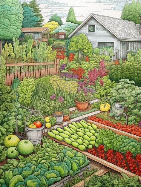 Premium Photo | Painting of a vegetable garden with a variety of vegetables generative ai