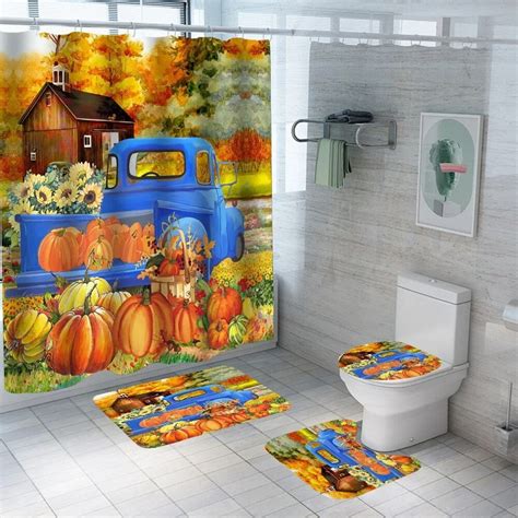 Thanksgiving Harvest Shower Curtain Set Rug Bath Mat Farmhouse