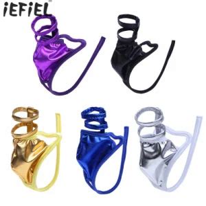 Men Lingerie Patent Leather Crotchless C String Bikini Briefs Underwear Underpants China Men