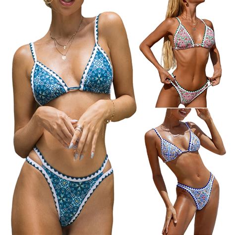 Kkkded Womens Bathing Suits Floral Bikini Sets Low Rise Two Piece Swimsuits Comfortable Beach