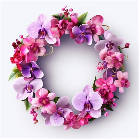 Purple And Pink Flowers Arranged In A Circle On A White Background