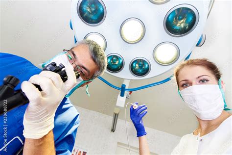 Endoscopy at the hospital. Doctor holding endoscope before gastroscopy ...