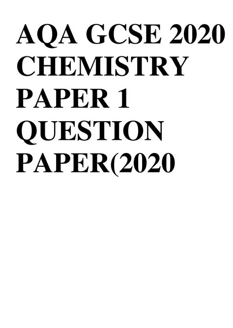SOLUTION: Aqa gcse 2020 chemistry paper 1 question paper 2020 - Studypool