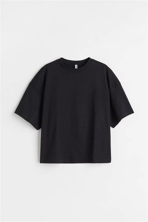 Boxy T Shirt Round Neck Short Sleeve Black Ladies Handm Us