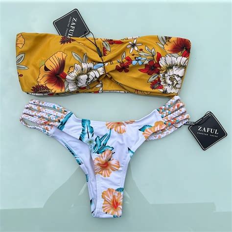 Zaful Swim Zaful Yellow And White Bikini Swimsuit Poshmark