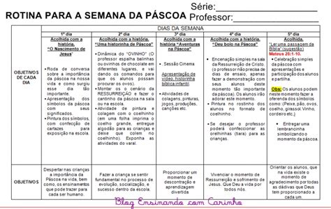 Rotina Semanal Para Páscoa Para Series Iniciais E Educação Infantil