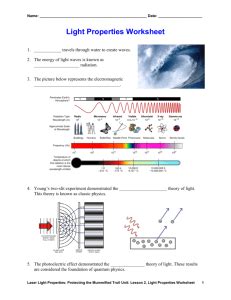 Light Properties Worksheet Answers