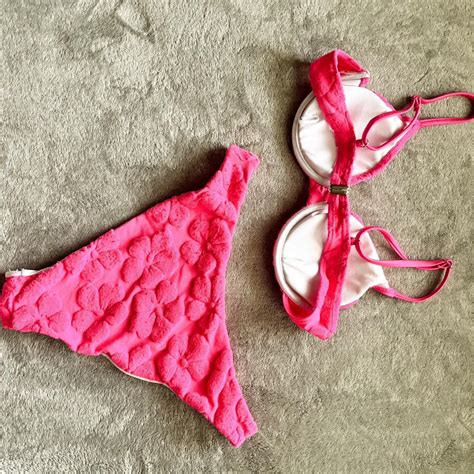Pink Flowers Bikini Set Depop
