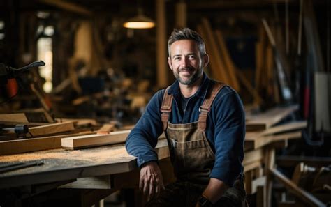 premium ai image smiling craftsman   wooden blank
