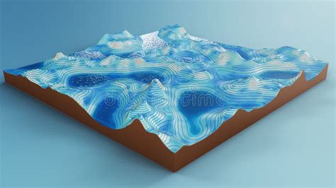 Mappa 3d Topografica Con Acqua Linee Di Contorno Su Una Mappa