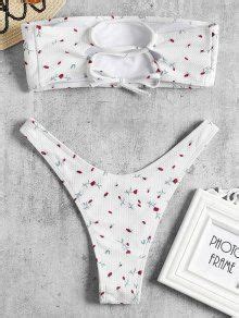 Tiny Floral Lace Up Bandeau Bikini In WHITE ZAFUL 2024
