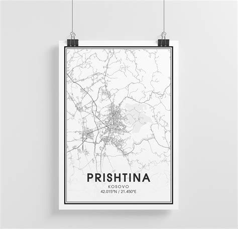 Prishtina Map Print City Map Wall Art Prishtina Kosovo Map | Etsy