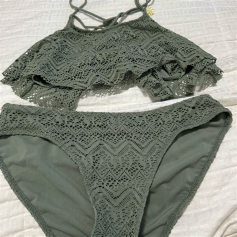 Unknown Swim Green Crochet Bikini With Geometric Detailing Poshmark